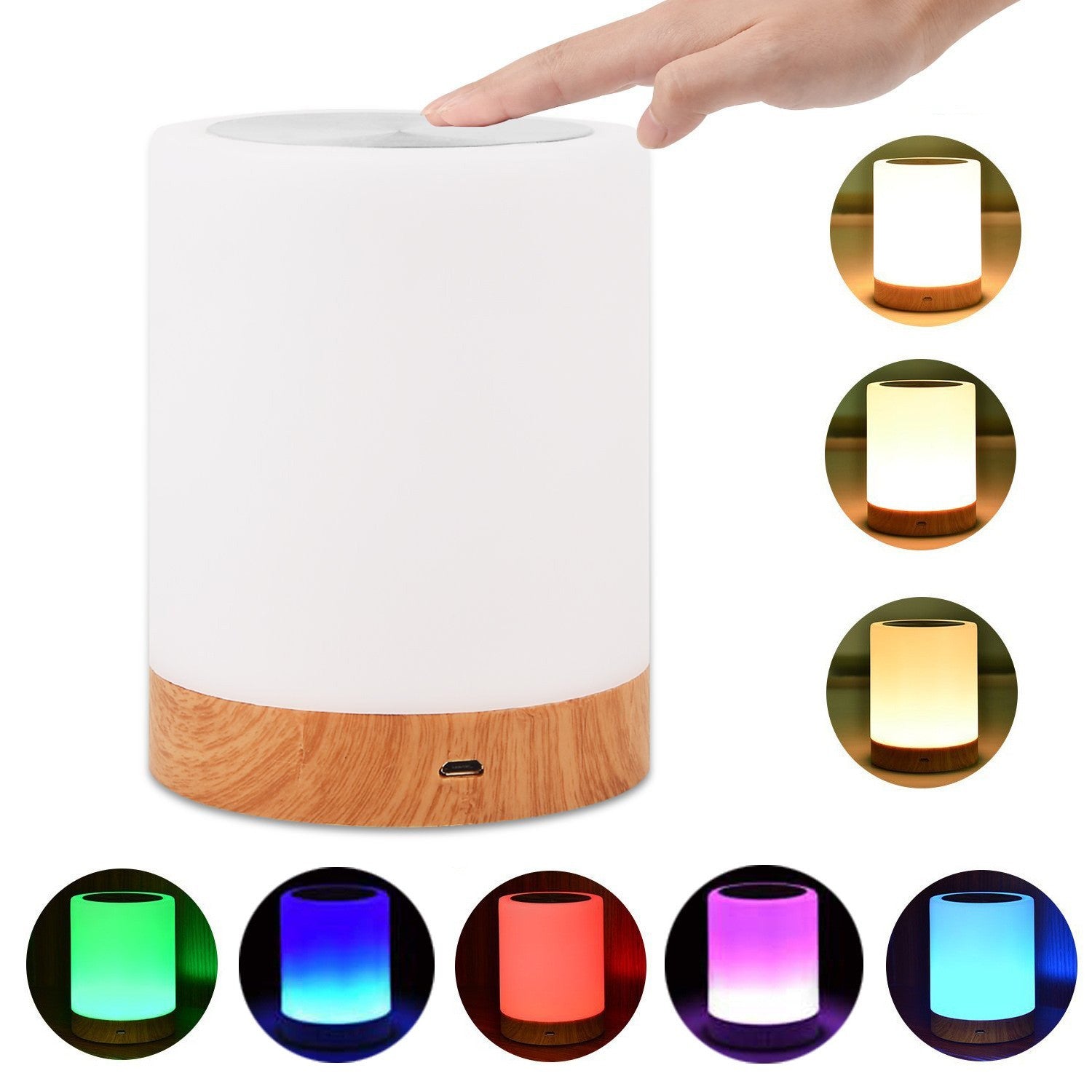 Rechargeable Touch-Control Night Light – Color-Changing LED Lamp with Wood Grain Design