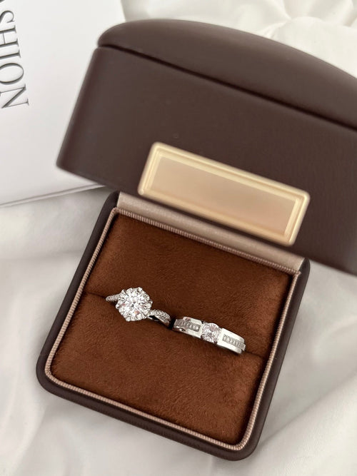 Adjustable Couple Rings Set – Elegant Cubic Zirconia & Moissanite with Premium Gift Box