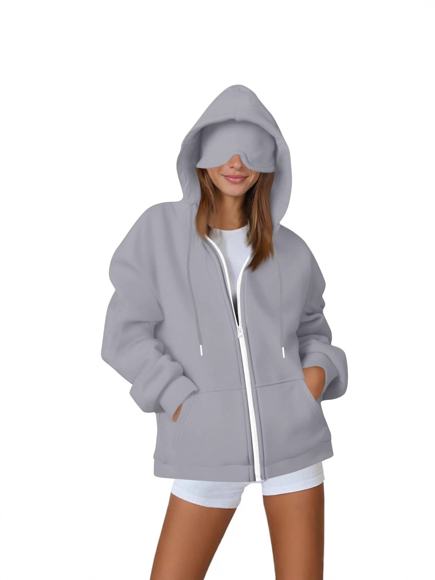 Womens Hooded Sweatshirt with Built-in Eye Mask