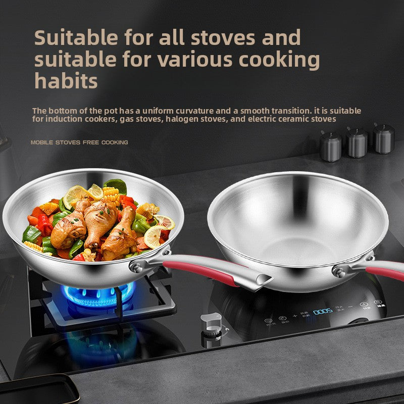 Premiun 316 Stainless Steel Cooking Wok | Multi-Layer Composite Base Stir-Fry Pan | Heavy-Duty 2kg Food-Grade Woke with Steamer Capability