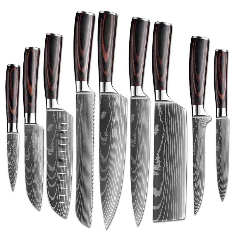 Japanese-Style Damascus Kitchen Knife Set | Professional Wood Handle Chef Knife Collection