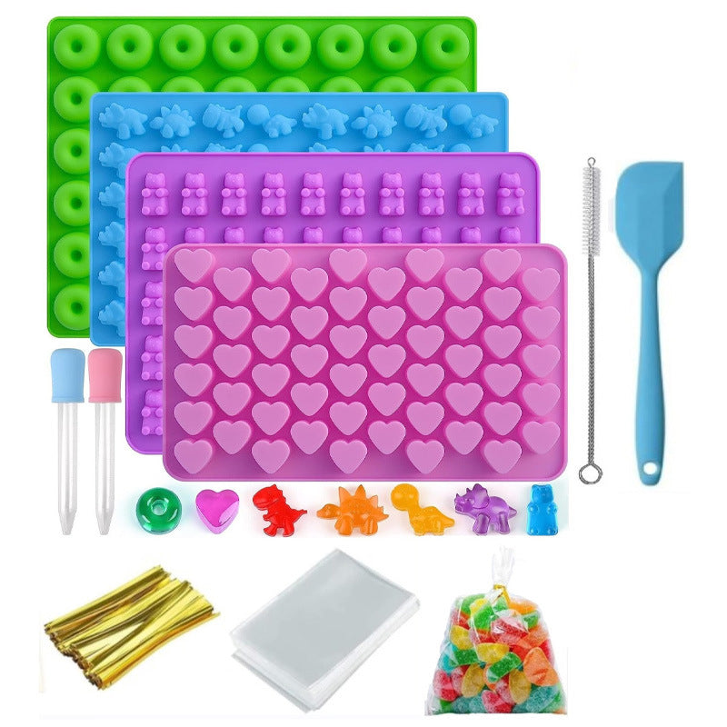 Silicone Gummy Bear & Dinosaur Candy Mold Set - Food-Grade Chocolate Making Kit with Liquid Droppers, Spatula & Gift Bags for Homemade Fruit Gummies, Jellies & Treats