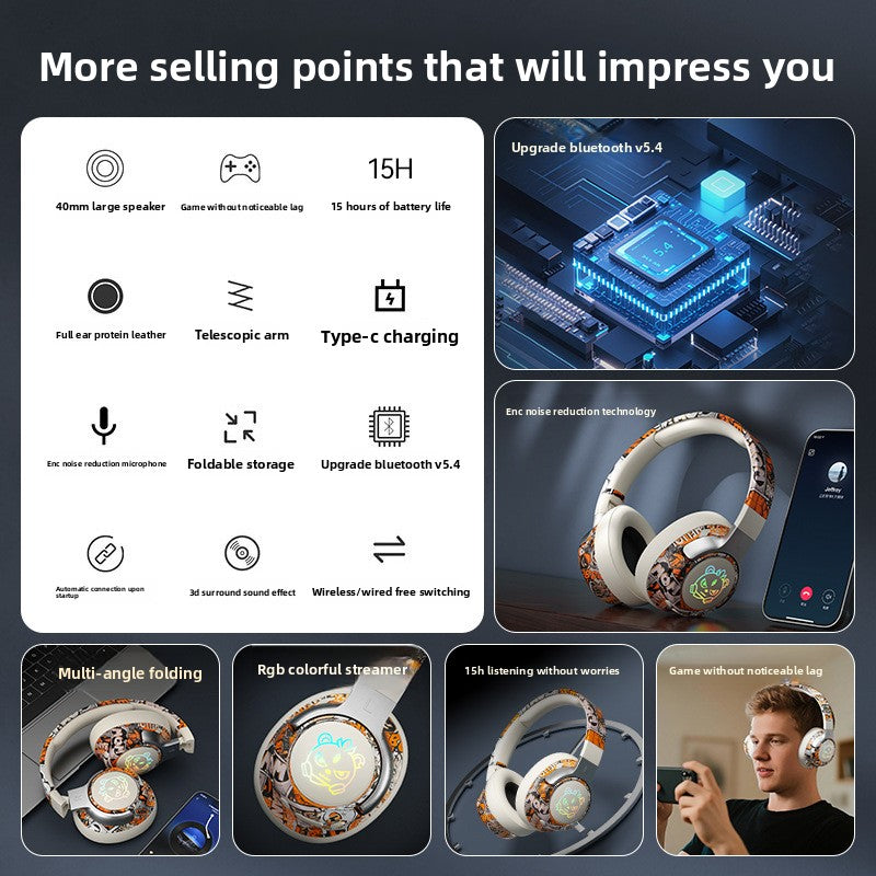 Professional-Grade Wireless Gaming Headset – Low-Latency Esports Headphone with Bluetooth 5.4, 40mm Acoustic Drivers, 15-Hour Battery & Bilateral Stereo
