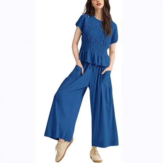 Casual Short Sleeve Top and Wide Leg Pants