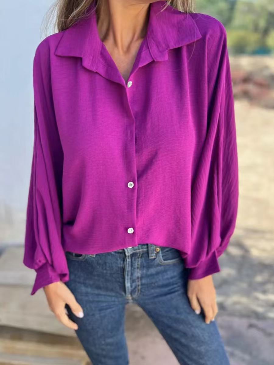 Women's Lapel Button Front Long Sleeve Shirt