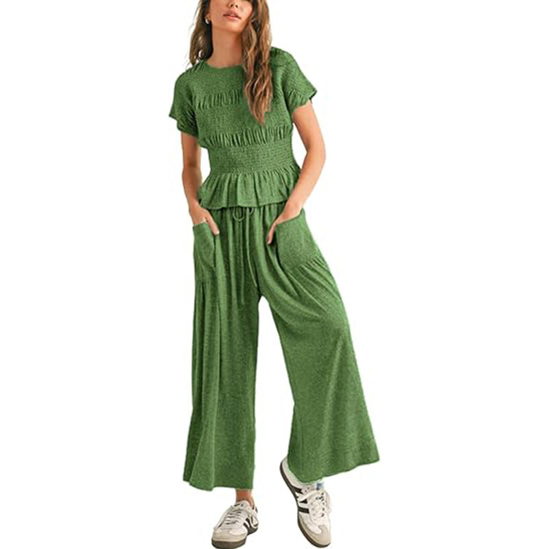Casual Short Sleeve Top and Wide Leg Pants
