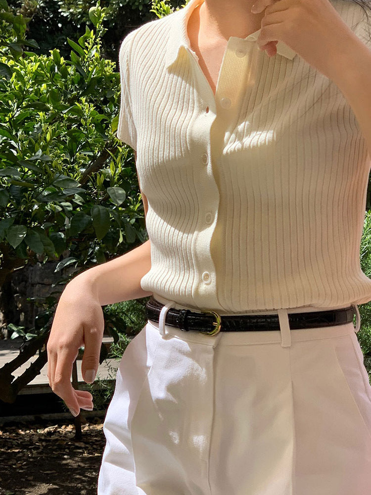 Women's Lapel Single-Breasted Short Sleeve T-shirt
