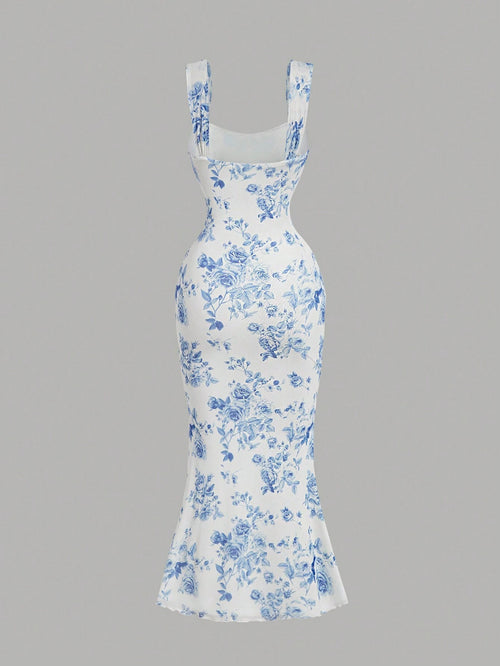 Blue and White Floral Dress