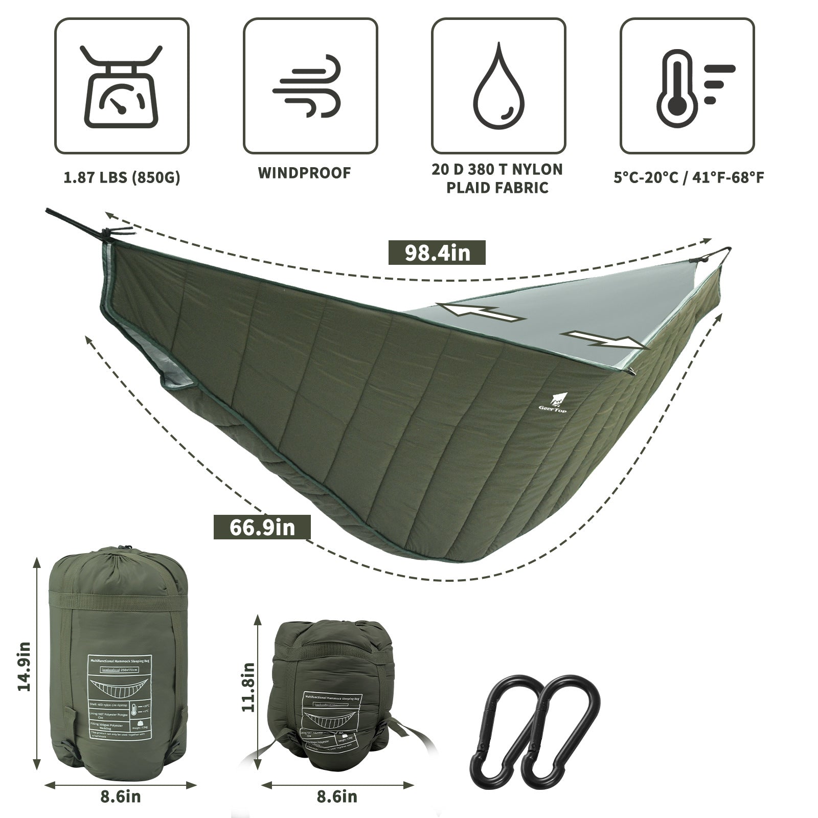 Aero Camp 2-in-1 Hammock Sleeping Bag | Insulated Portable Camping Pod with Mosquito Net