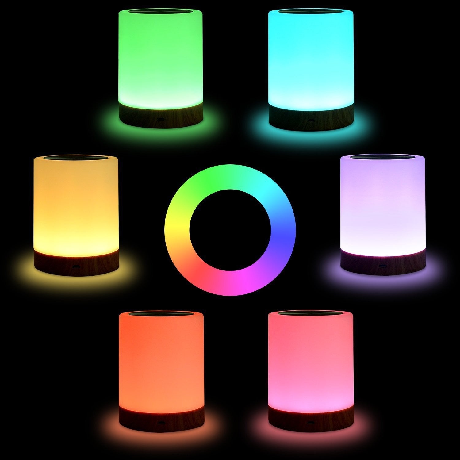 Rechargeable Touch-Control Night Light – Color-Changing LED Lamp with Wood Grain Design
