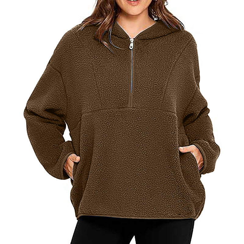 Quarter Zip Lambswool Hooded Sweatshirt
