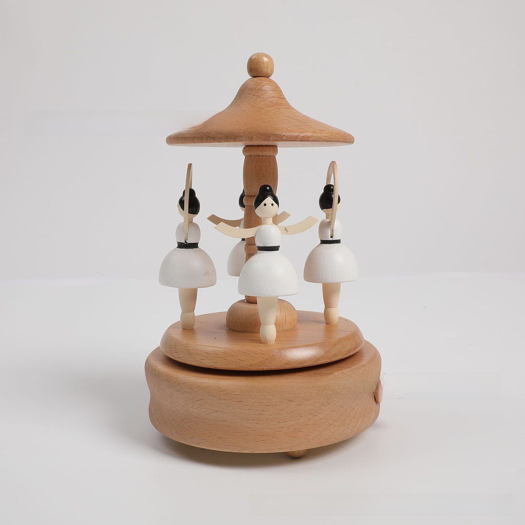 Wooden Carousel Music Box with Ballet Dancer