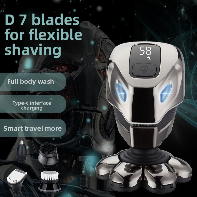 Versatile 7D Electric Shaver for Men – Full Body Washable Grooming Tool with Digital Battery Indicator