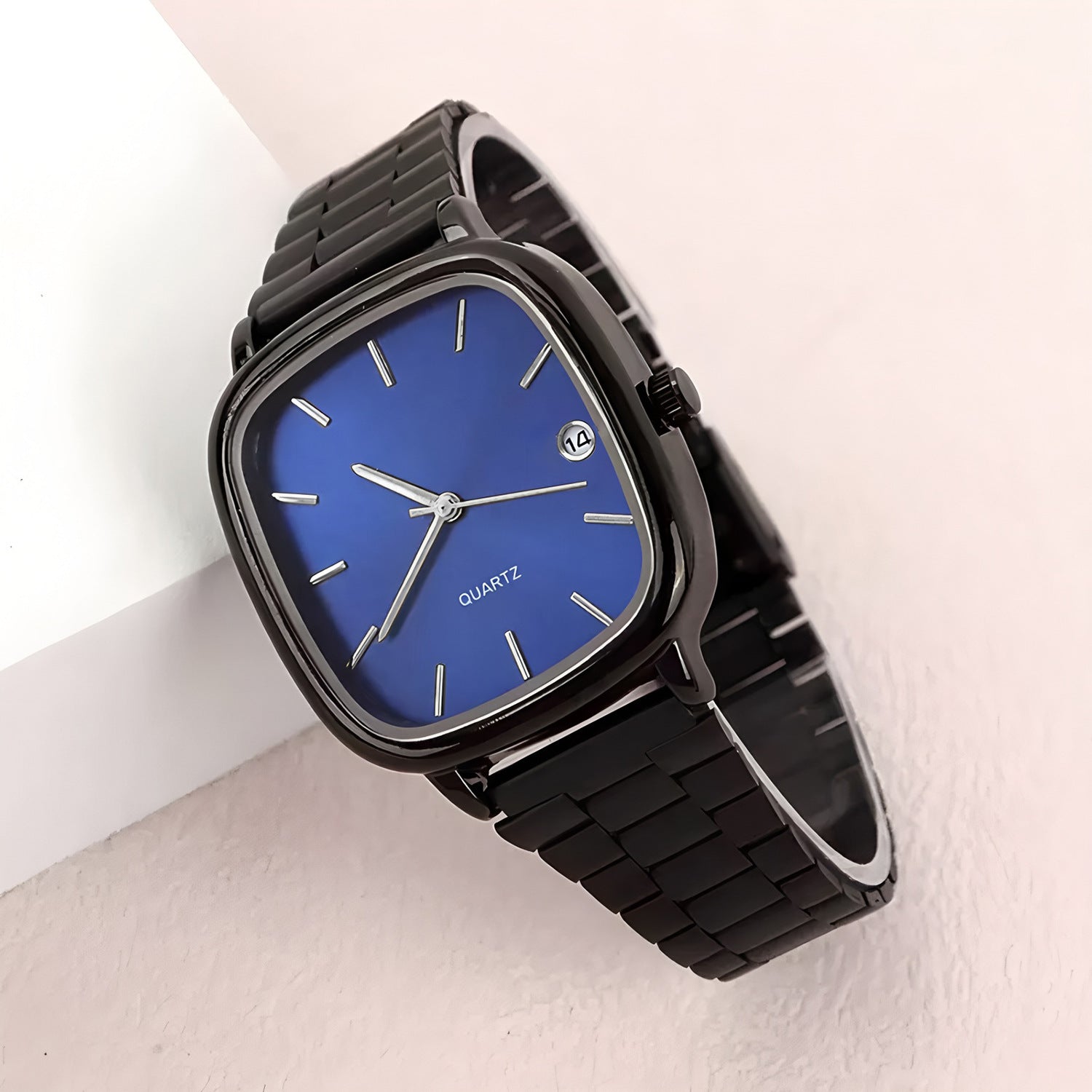 Square Quartz Watch with Stainless Steel Band