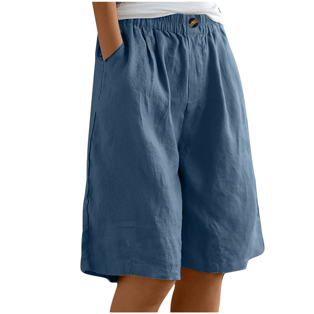 Womens Cotton Linen High Waist Shorts