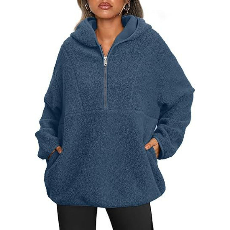 Quarter Zip Lambswool Hooded Sweatshirt
