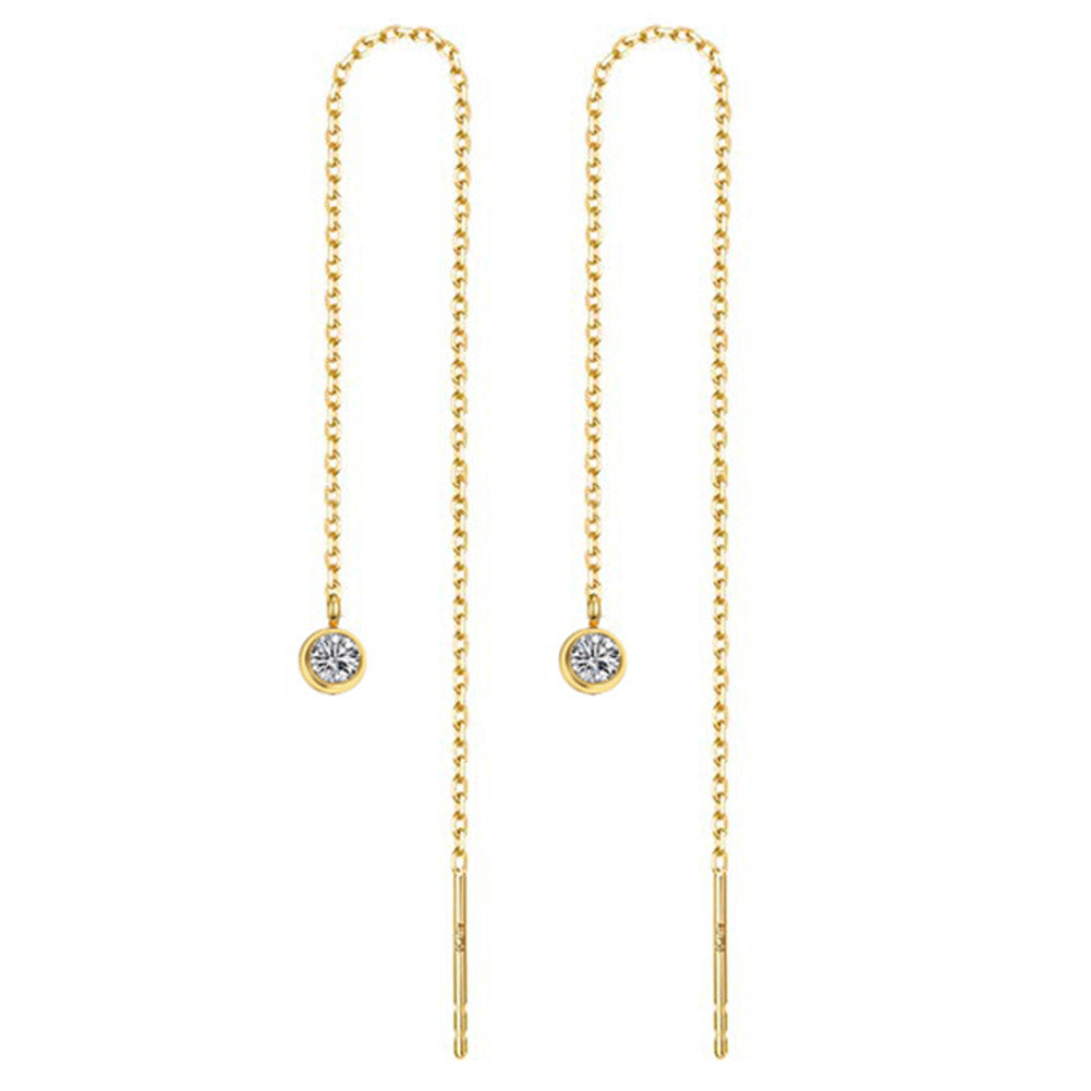 Stainless Steel Long Threader Earrings - Minimalist Star & Crystal Tassel Drop Jewelry