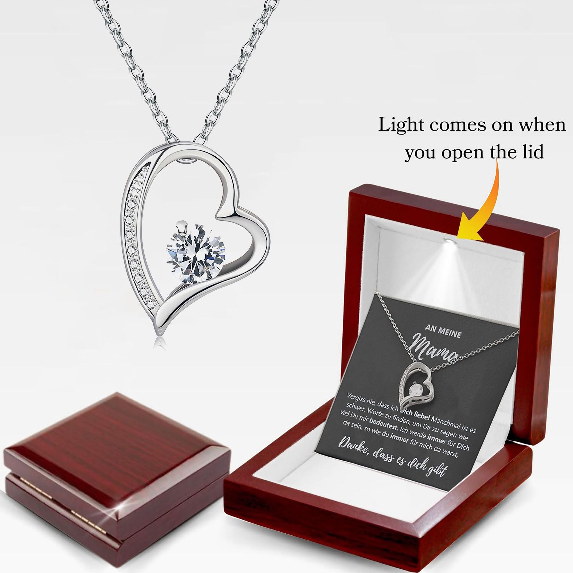 "To My Mom" Heart Pendant Necklace Gift Set | Sparkling Zirconia Titanium Steel Jewelry With Luxury Wooden Box For Mother's Day & Birthday