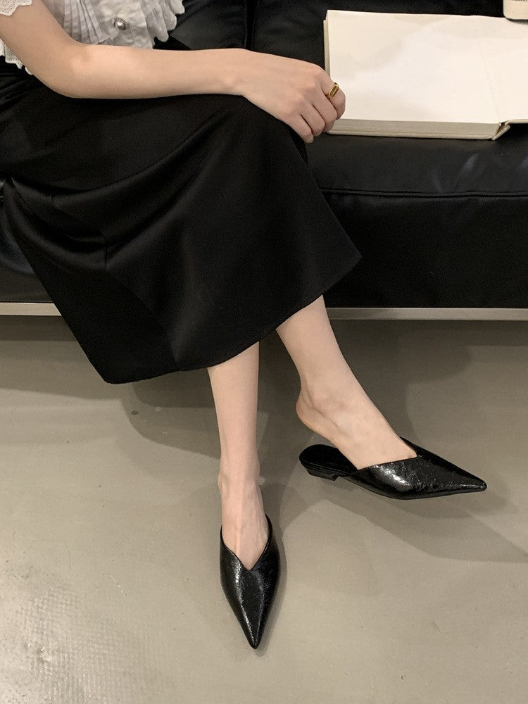 Womens Pointed Toe Flat Mule Slippers