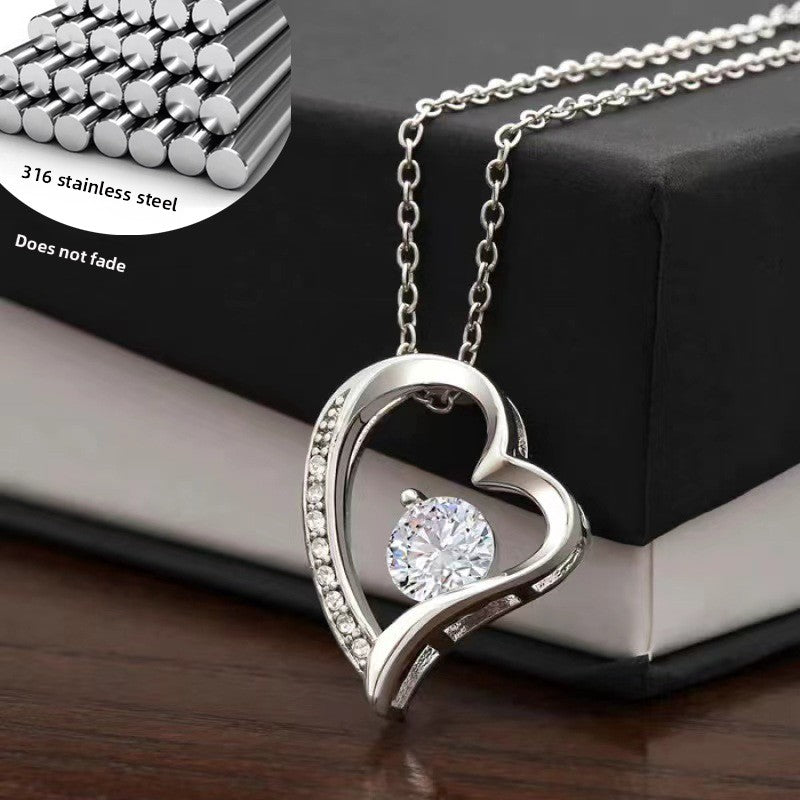 "To My Mom" Heart Pendant Necklace Gift Set | Sparkling Zirconia Titanium Steel Jewelry With Luxury Wooden Box For Mother's Day & Birthday