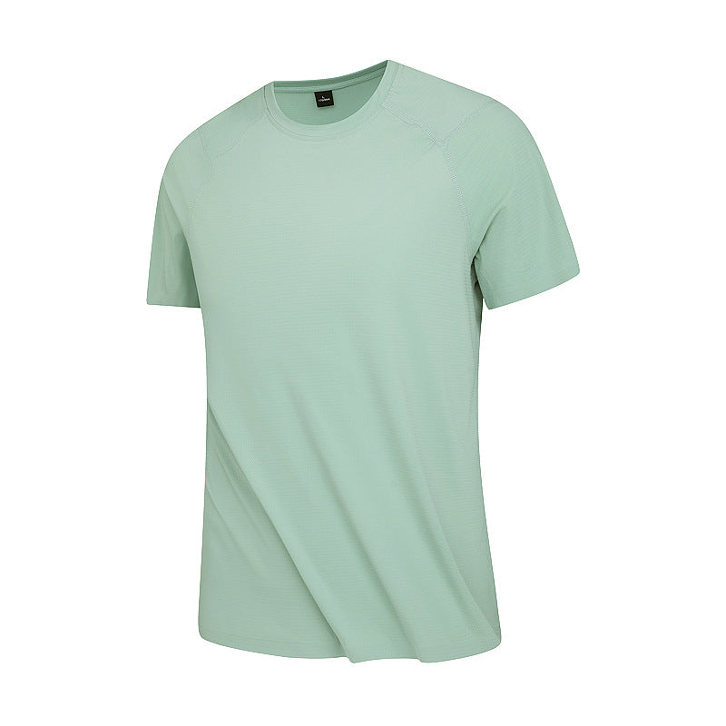 Summer T-Shirt Short-Sleeved Men's Seamless Ice Silk Breathable Quick-Drying Sun Protection Anti-Un Pure Color Youth Sports Round Neck T-Shirt for Men