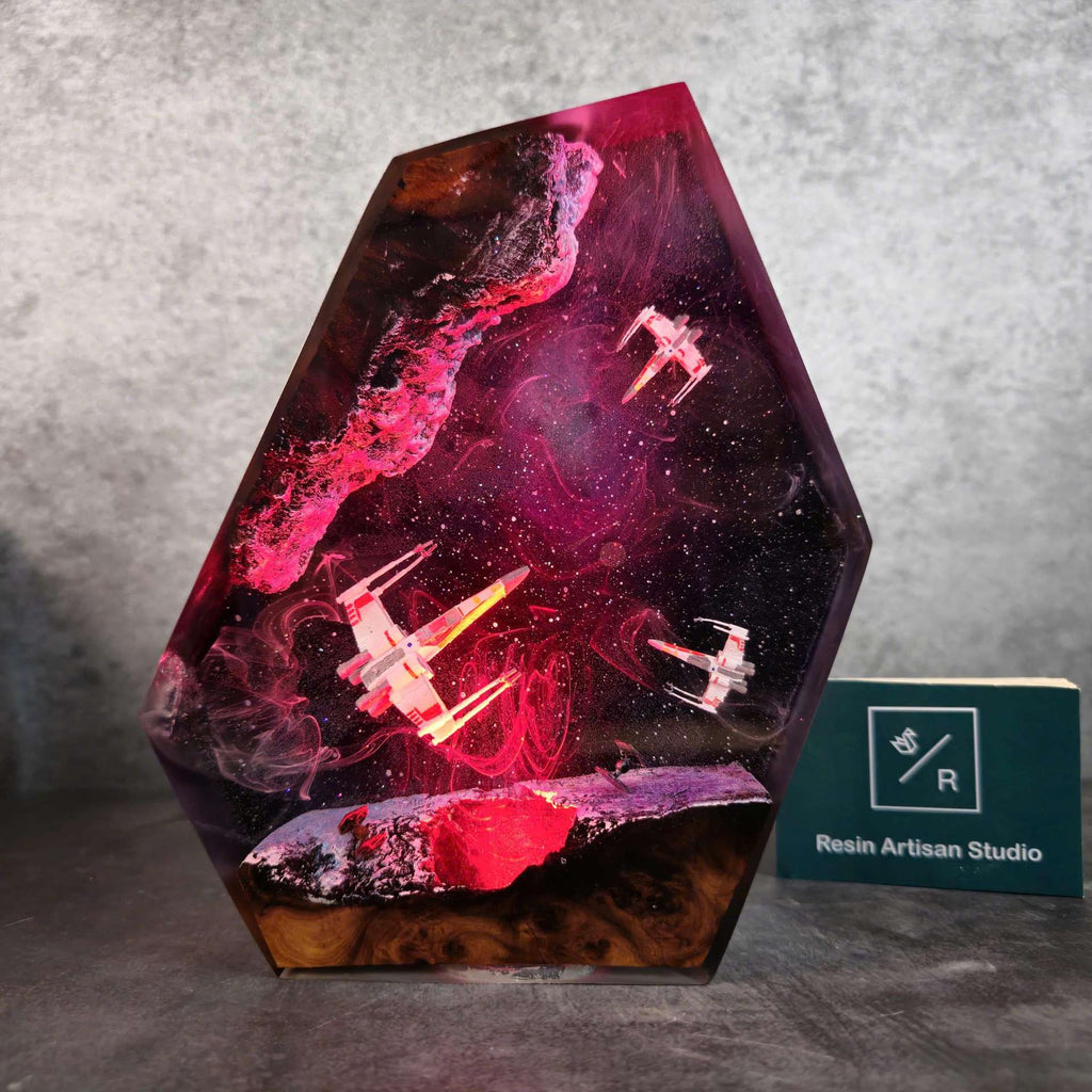Handcrafted Artisan Galaxy Resin & Starship Diorama Lamp – Cosmic LED Ambient Night Light with Polished Resin Art & Multiple Size Options