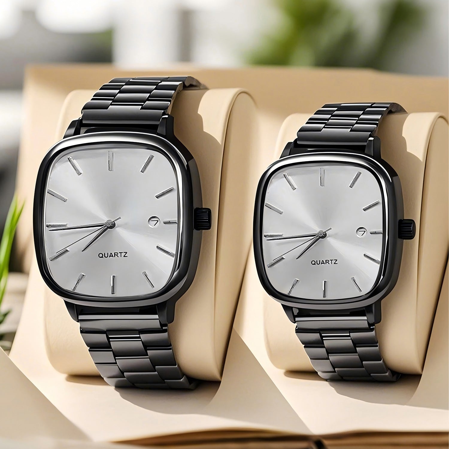 Square Quartz Watch with Stainless Steel Band