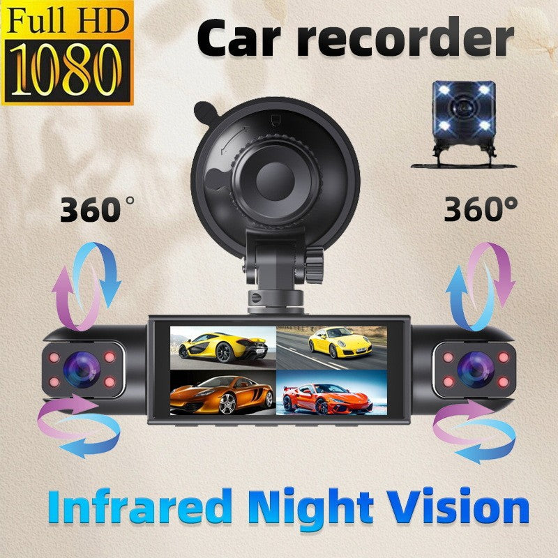 360 Four-Lens Vehicle Dash Cam | 1080P Front, Rear & Side Car Recorder