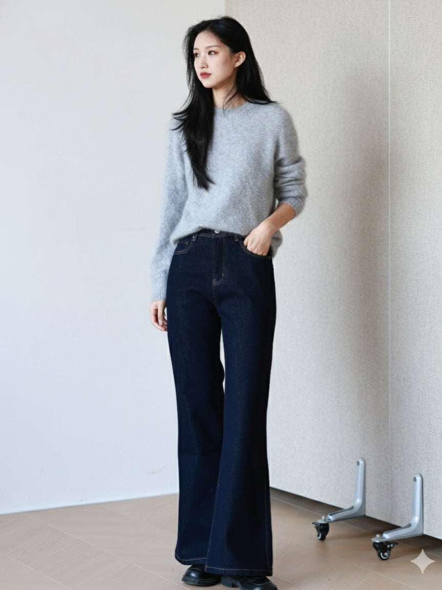 Fleece-Lined Bootcut Denim Jeans High Waisted Stretch Pants