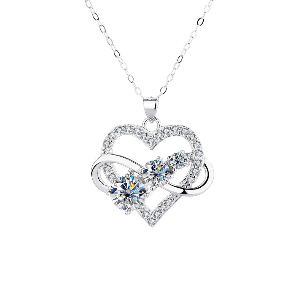 Infinity Heart Moissanite Pendant Necklace – S925 Sterling Silver, 1.6 Carat Gift for Her
