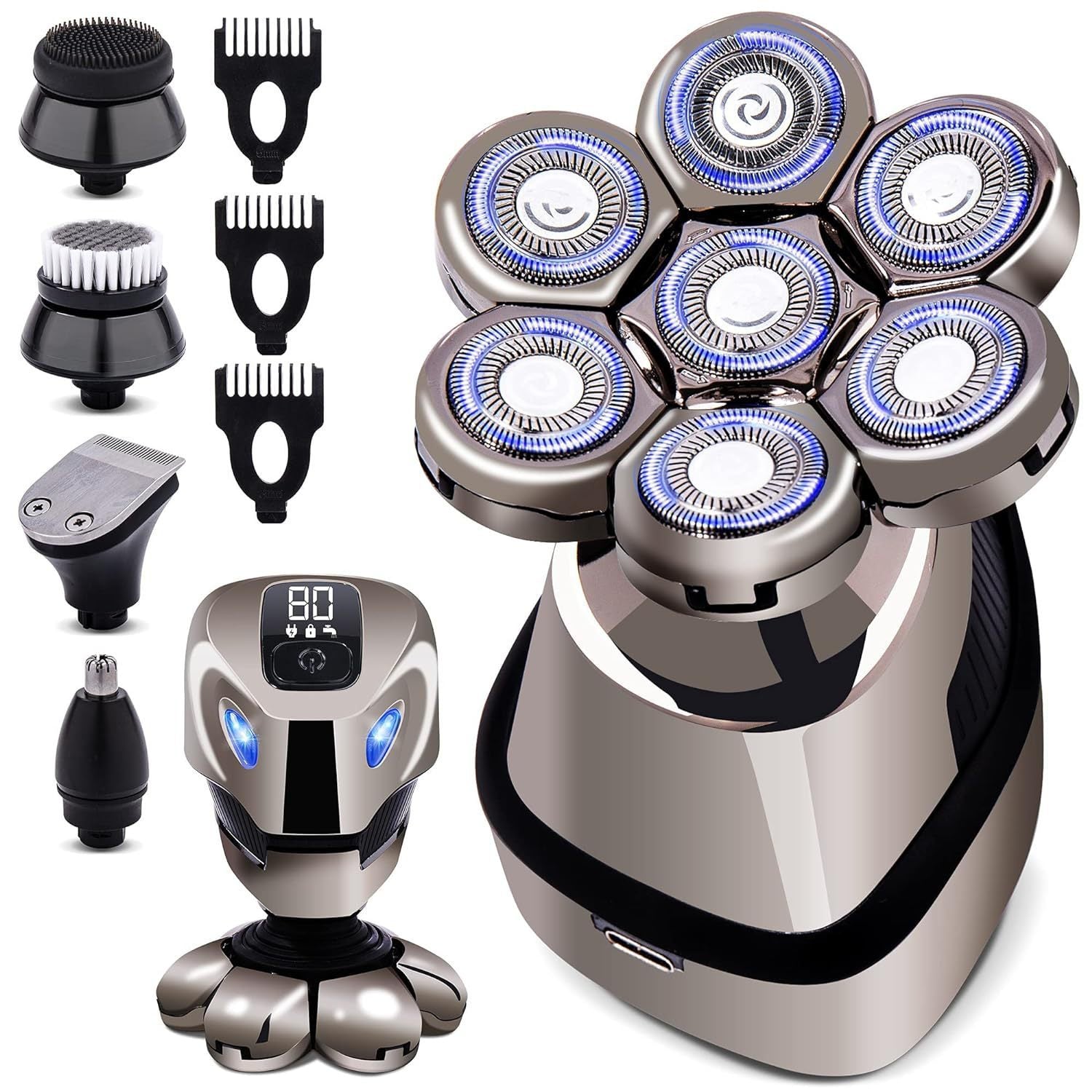 Versatile 7D Electric Shaver for Men – Full Body Washable Grooming Tool with Digital Battery Indicator