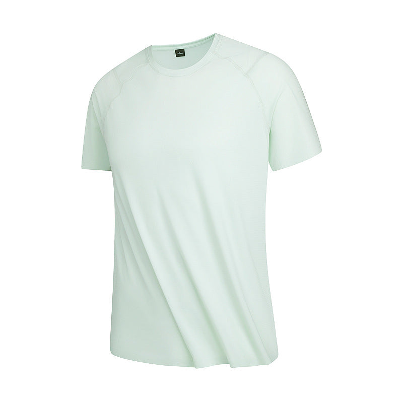 Summer T-Shirt Short-Sleeved Men's Seamless Ice Silk Breathable Quick-Drying Sun Protection Anti-Un Pure Color Youth Sports Round Neck T-Shirt for Men