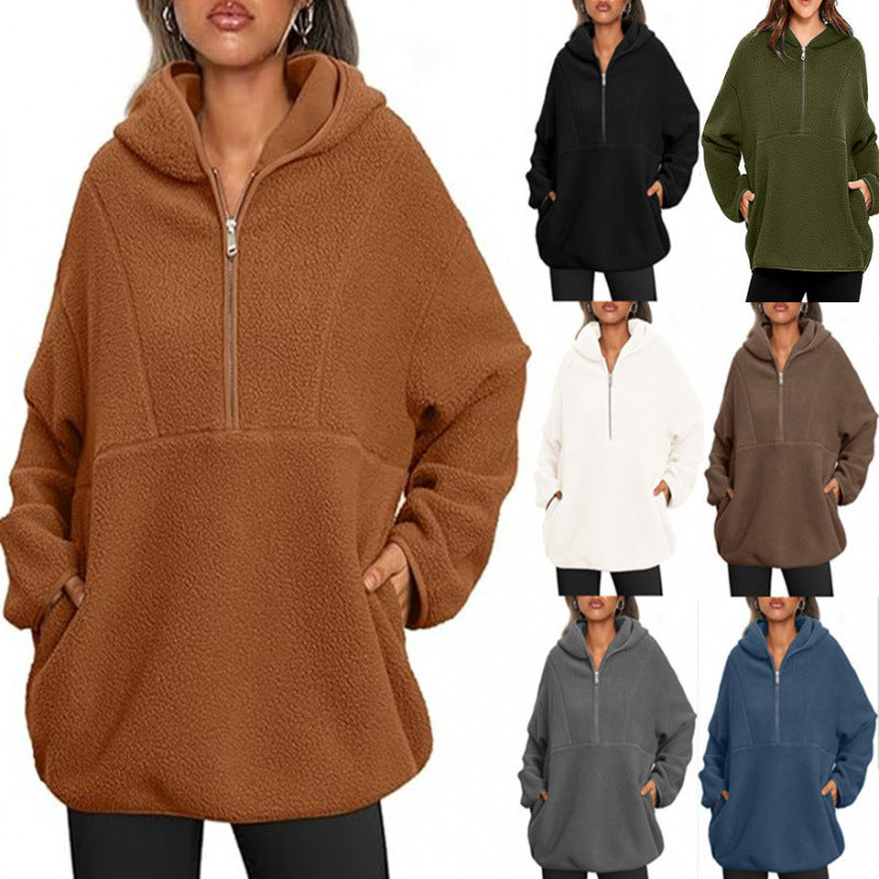 Quarter Zip Lambswool Hooded Sweatshirt