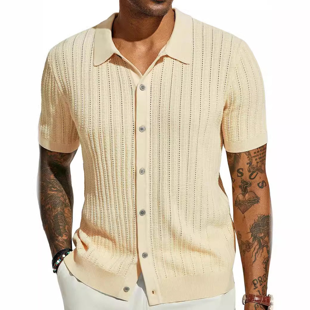 Mens Breathable Short Sleeve Knitted Shirt