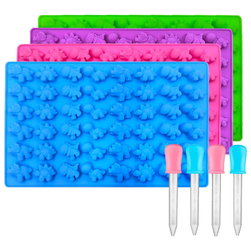 Silicone Gummy Bear & Dinosaur Candy Mold Set - Food-Grade Chocolate Making Kit with Liquid Droppers, Spatula & Gift Bags for Homemade Fruit Gummies, Jellies & Treats