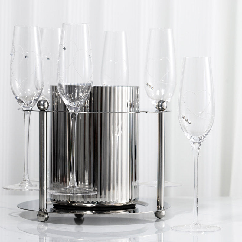 Grand Horizon Fluted Metal Wine & Champagne Chilling Bucket | Architectural Bar & Tabletop Display