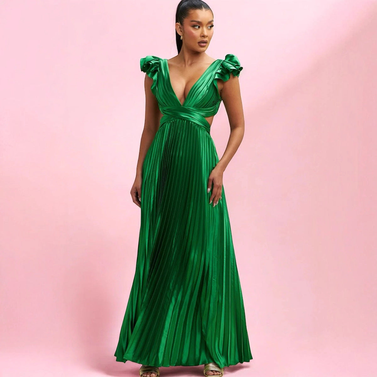 Backless Pleated Long Dress