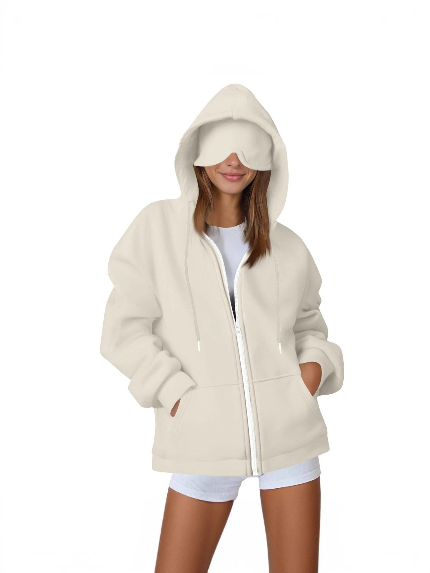 Womens Hooded Sweatshirt with Built-in Eye Mask
