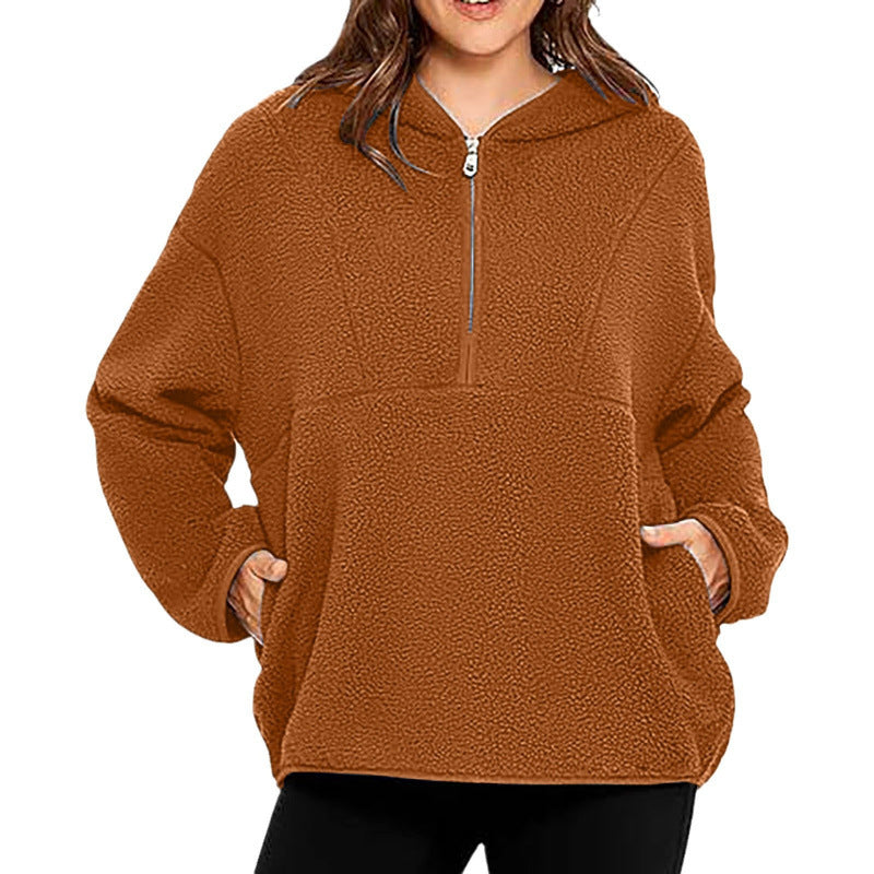 Quarter Zip Lambswool Hooded Sweatshirt