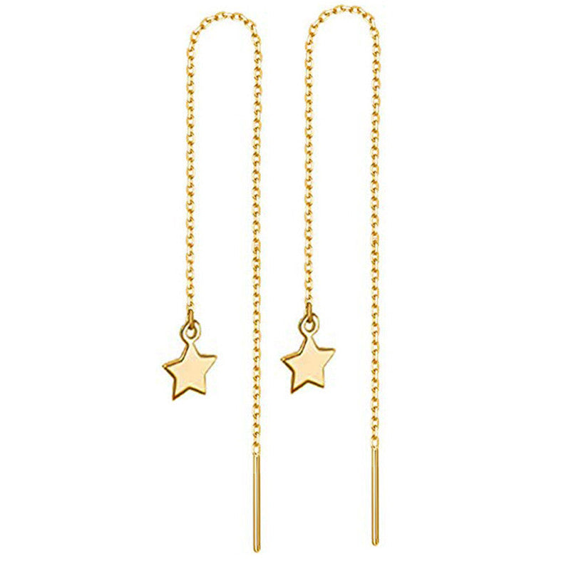 Stainless Steel Long Threader Earrings - Minimalist Star & Crystal Tassel Drop Jewelry