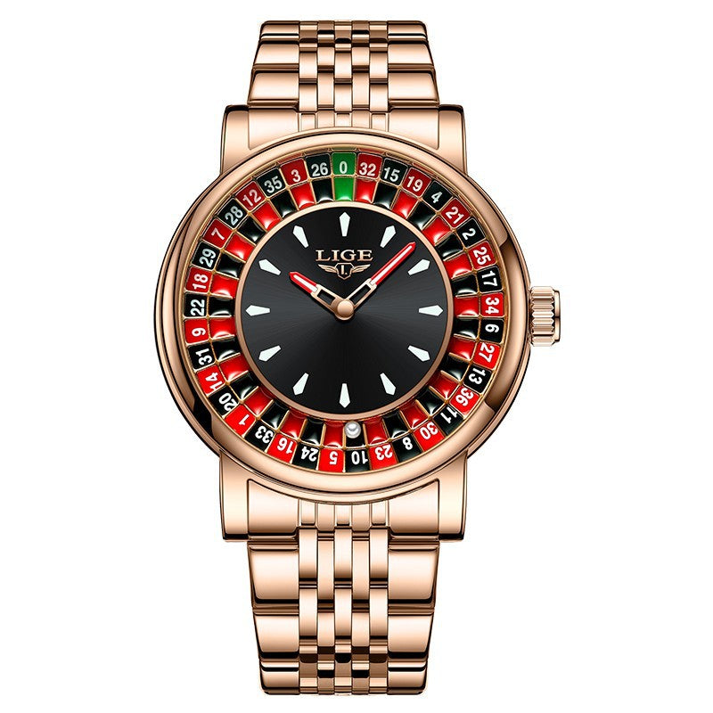 Mens Roulette Luminous Waterproof Quartz Watch