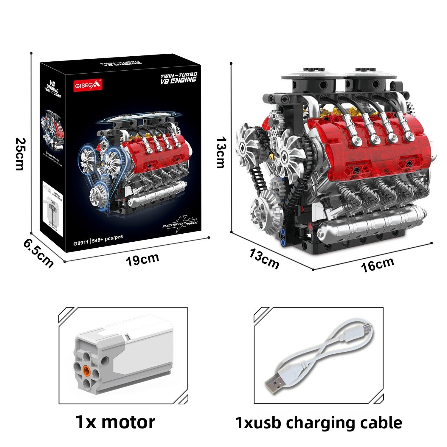 Motorize V8 Engine Mechanical Building Blocks set (800+Pcs)