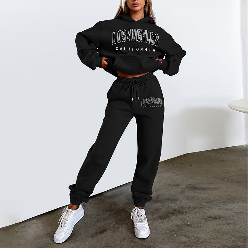 Women's Letter Print Fleece Sweatsuit Set