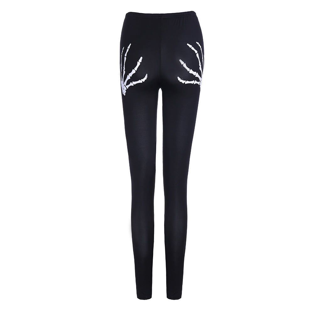 Womens Skull Pattern Ripped Leggings