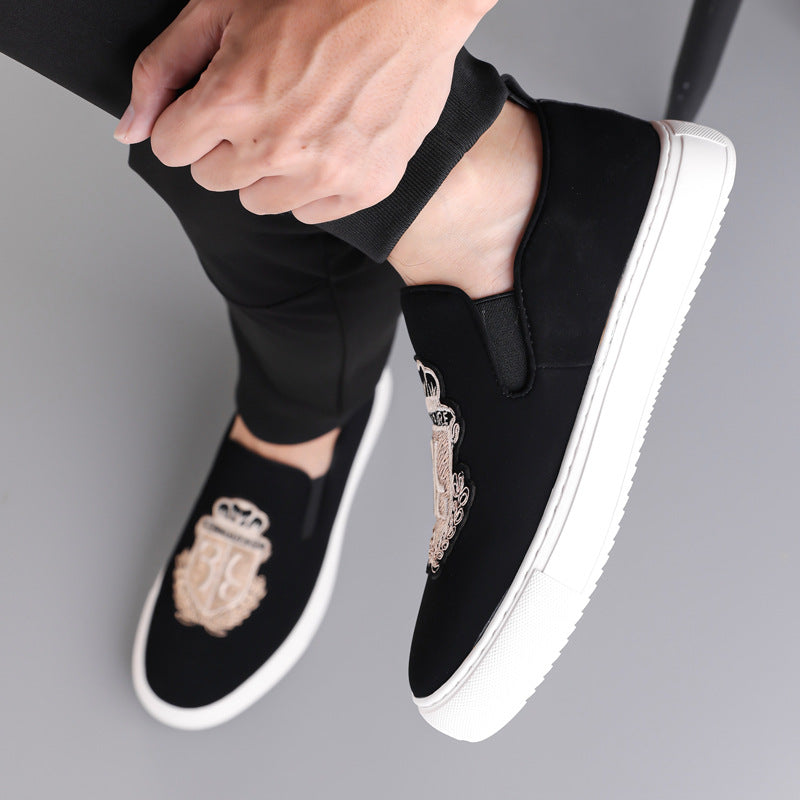 Mens Casual Slip-On Embroidered Loafers