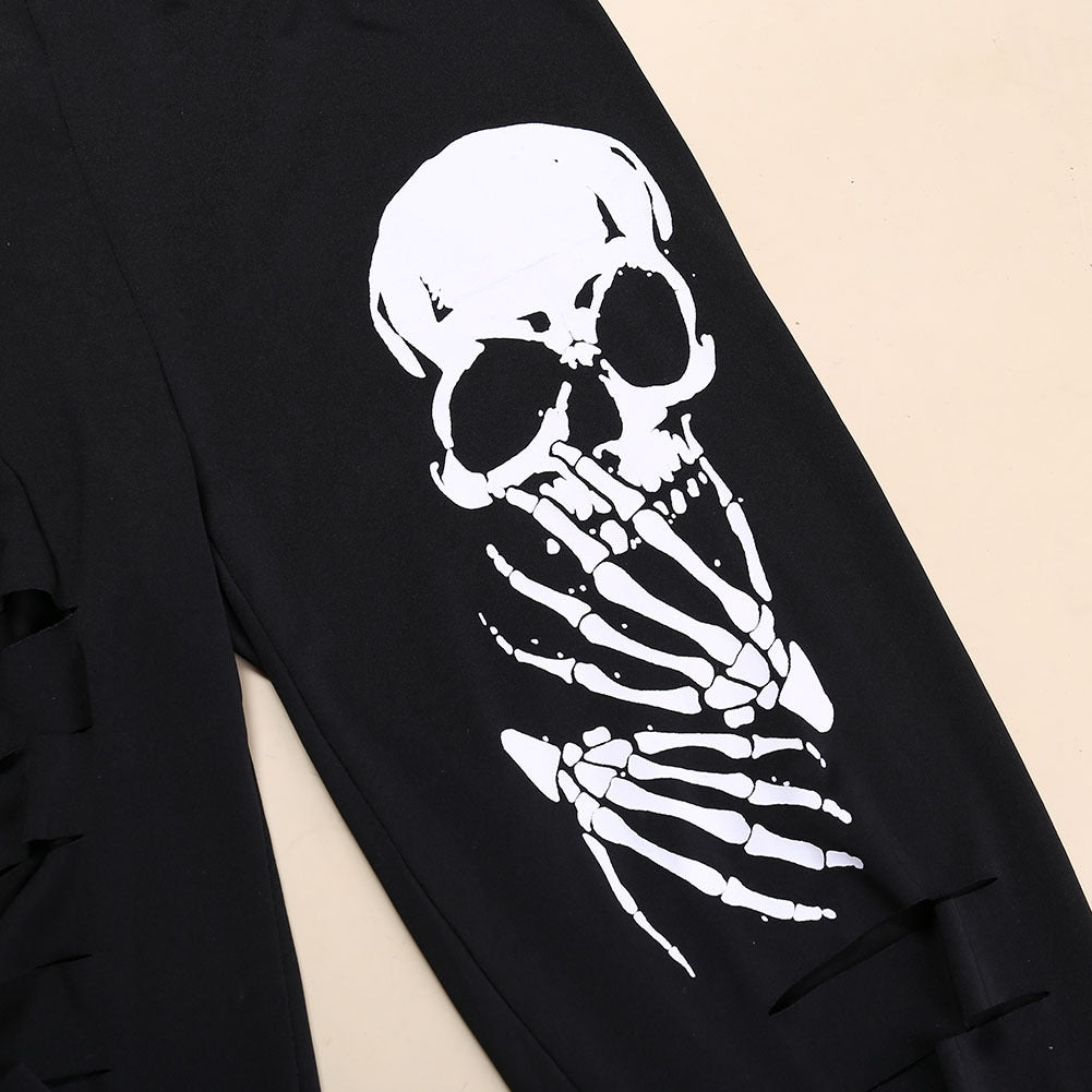 Womens Skull Pattern Ripped Leggings