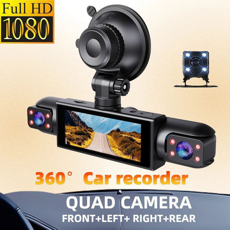 360 Four-Lens Vehicle Dash Cam | 1080P Front, Rear & Side Car Recorder