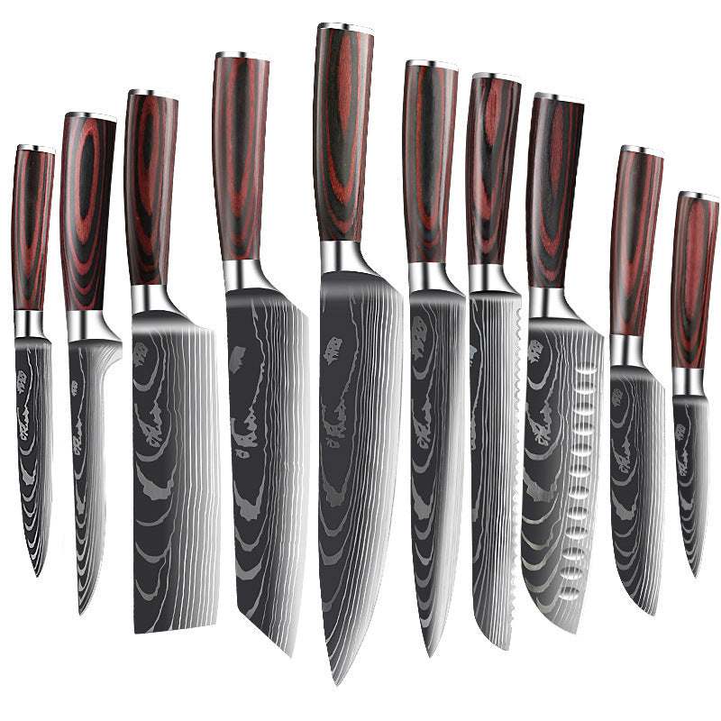 Japanese-Style Damascus Kitchen Knife Set | Professional Wood Handle Chef Knife Collection