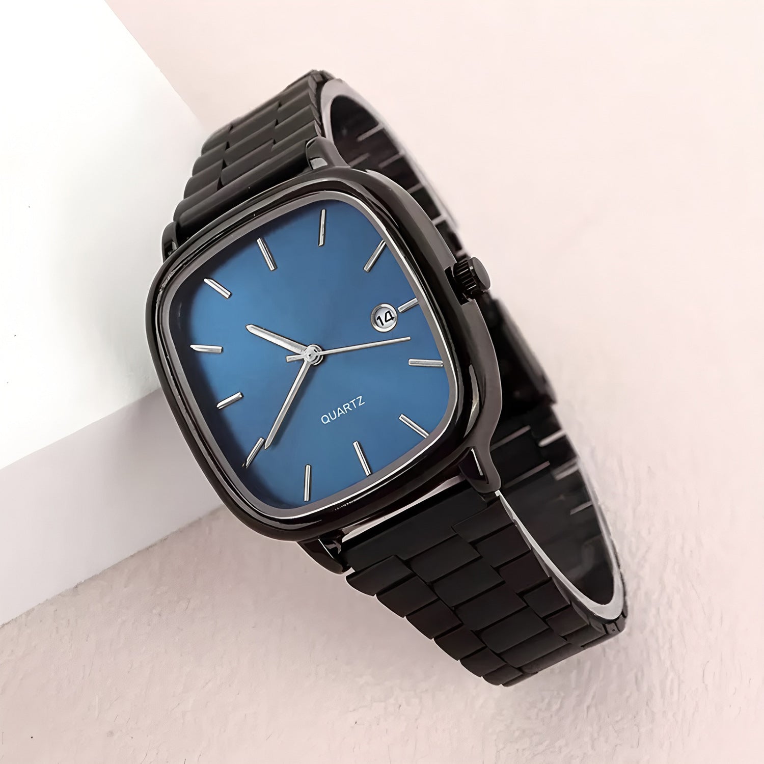 Square Quartz Watch with Stainless Steel Band