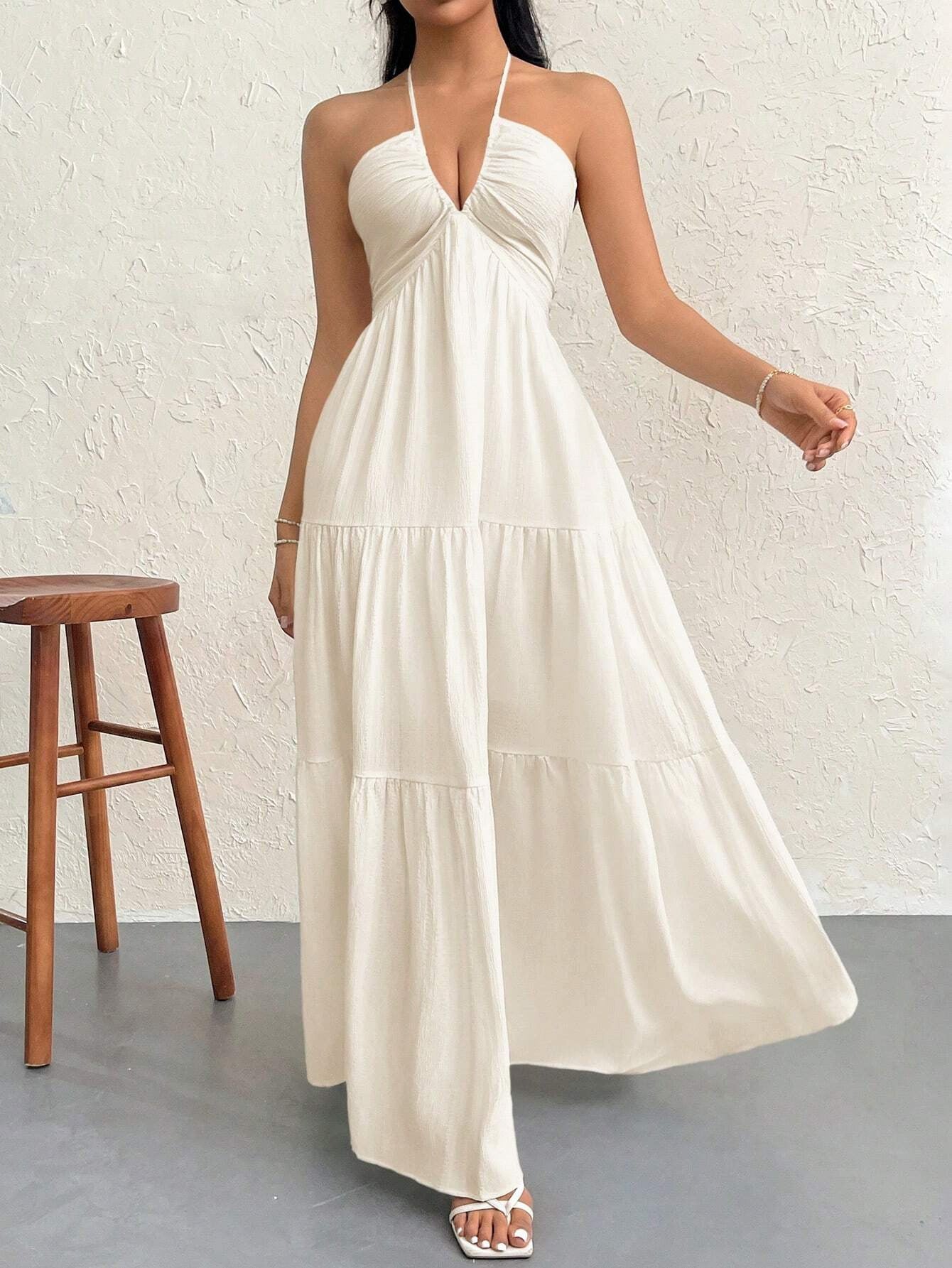 Women's Elegant Backless V-Neck Dress